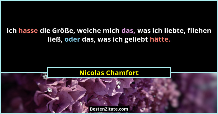 Ich hasse die Größe, welche mich das, was ich liebte, fliehen ließ, oder das, was ich geliebt hätte.... - Nicolas Chamfort