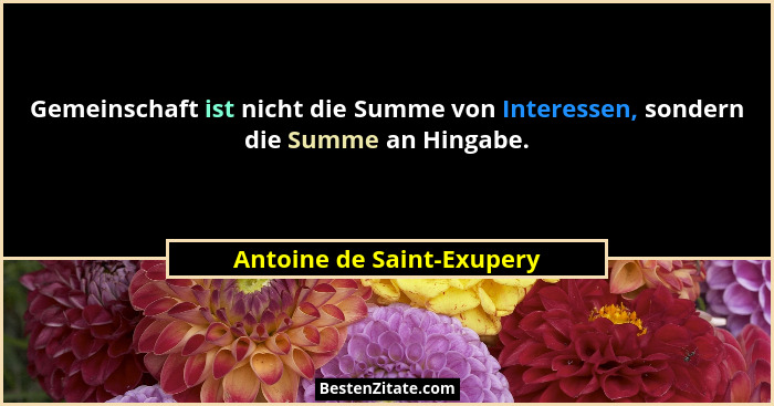 Gemeinschaft ist nicht die Summe von Interessen, sondern die Summe an Hingabe.... - Antoine de Saint-Exupery
