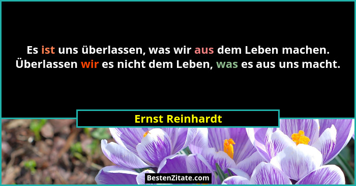 Es ist uns überlassen, was wir aus dem Leben machen. Überlassen wir es nicht dem Leben, was es aus uns macht.... - Ernst Reinhardt