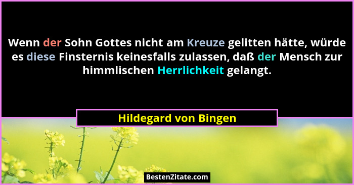 Wenn der Sohn Gottes nicht am Kreuze gelitten hätte, würde es diese Finsternis keinesfalls zulassen, daß der Mensch zur himmlis... - Hildegard von Bingen