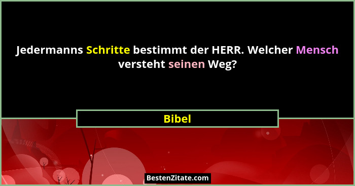 Jedermanns Schritte bestimmt der HERR. Welcher Mensch versteht seinen Weg?... - Bibel