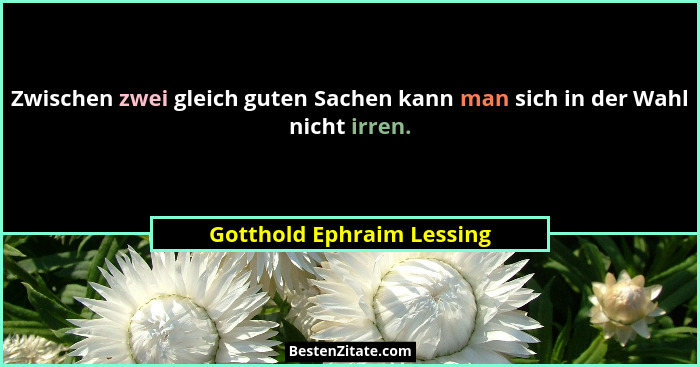 Zwischen zwei gleich guten Sachen kann man sich in der Wahl nicht irren.... - Gotthold Ephraim Lessing