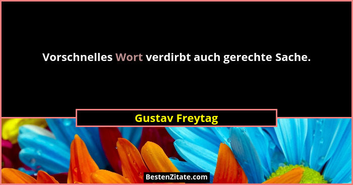 Vorschnelles Wort verdirbt auch gerechte Sache.... - Gustav Freytag