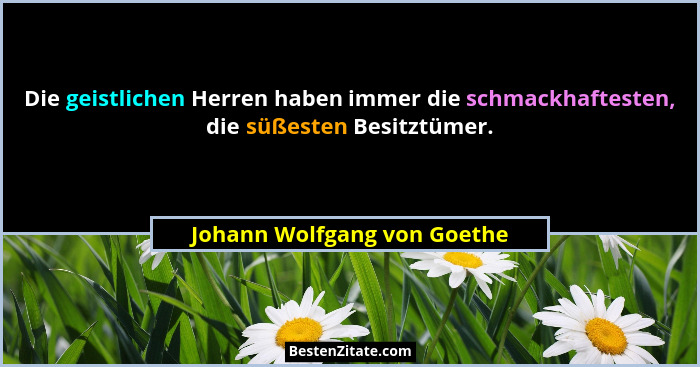Die geistlichen Herren haben immer die schmackhaftesten, die süßesten Besitztümer.... - Johann Wolfgang von Goethe
