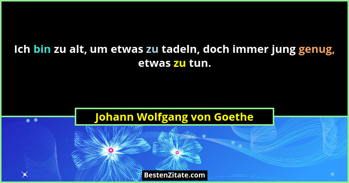 Ich bin zu alt, um etwas zu tadeln, doch immer jung genug, etwas zu tun.... - Johann Wolfgang von Goethe