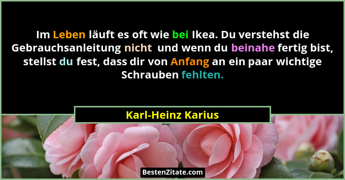 Im Leben läuft es oft wie bei Ikea. Du verstehst die Gebrauchsanleitung nicht  und wenn du beinahe fertig bist, stellst du fest, d... - Karl-Heinz Karius
