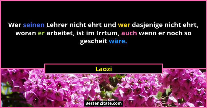 Wer seinen Lehrer nicht ehrt und wer dasjenige nicht ehrt, woran er arbeitet, ist im Irrtum, auch wenn er noch so gescheit wäre.... - Laozi