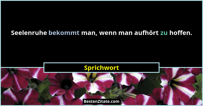 Seelenruhe bekommt man, wenn man aufhört zu hoffen.... - Sprichwort