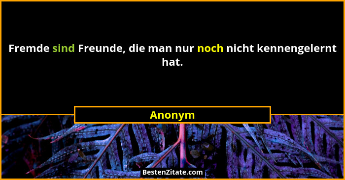 Fremde sind Freunde, die man nur noch nicht kennengelernt hat.... - Anonym