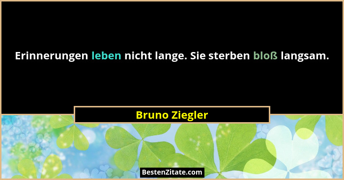 Erinnerungen leben nicht lange. Sie sterben bloß langsam.... - Bruno Ziegler