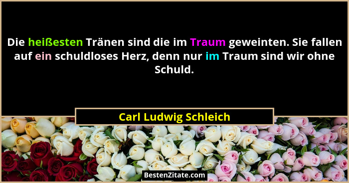 Die heißesten Tränen sind die im Traum geweinten. Sie fallen auf ein schuldloses Herz, denn nur im Traum sind wir ohne Schuld.... - Carl Ludwig Schleich