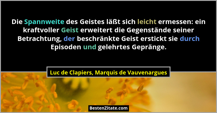 Die Spannweite des Geistes läßt sich leicht ermessen: ein kraftvoller Geist erweitert die Gegenstände seine... - Luc de Clapiers, Marquis de Vauvenargues