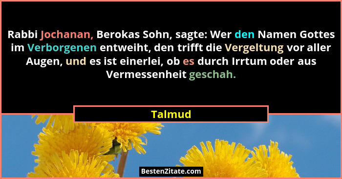 Rabbi Jochanan, Berokas Sohn, sagte: Wer den Namen Gottes im Verborgenen entweiht, den trifft die Vergeltung vor aller Augen, und es ist eine... - Talmud