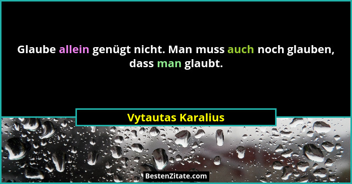 Glaube allein genügt nicht. Man muss auch noch glauben, dass man glaubt.... - Vytautas Karalius