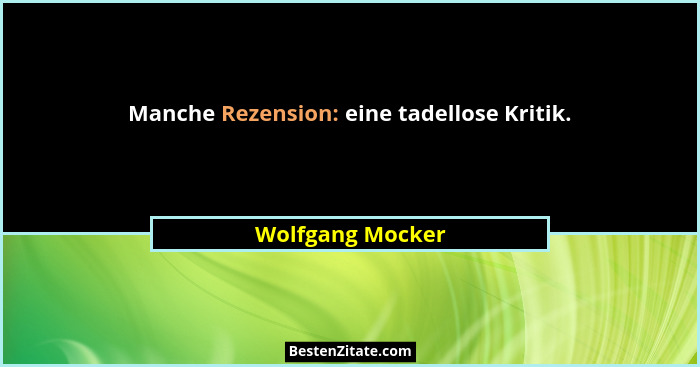 Manche Rezension: eine tadellose Kritik.... - Wolfgang Mocker