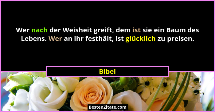 Wer nach der Weisheit greift, dem ist sie ein Baum des Lebens. Wer an ihr festhält, ist glücklich zu preisen.... - Bibel
