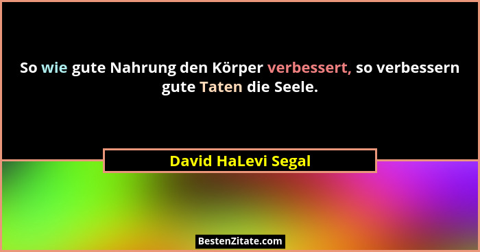 So wie gute Nahrung den Körper verbessert, so verbessern gute Taten die Seele.... - David HaLevi Segal
