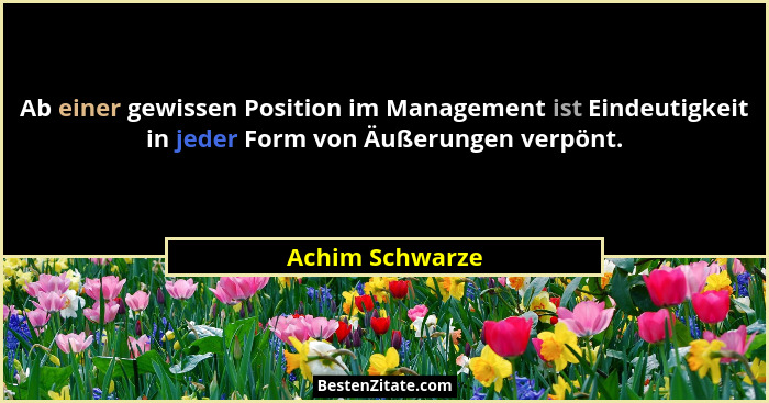 Ab einer gewissen Position im Management ist Eindeutigkeit in jeder Form von Äußerungen verpönt.... - Achim Schwarze