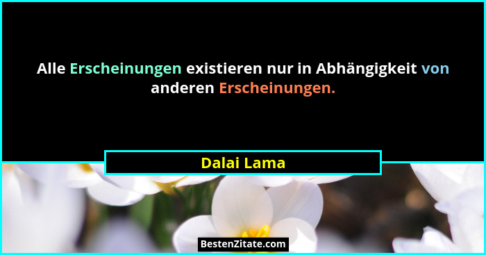 Alle Erscheinungen existieren nur in Abhängigkeit von anderen Erscheinungen.... - Dalai Lama