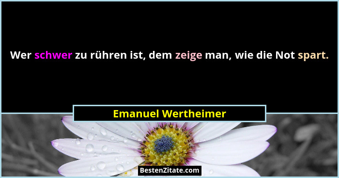 Wer schwer zu rühren ist, dem zeige man, wie die Not spart.... - Emanuel Wertheimer