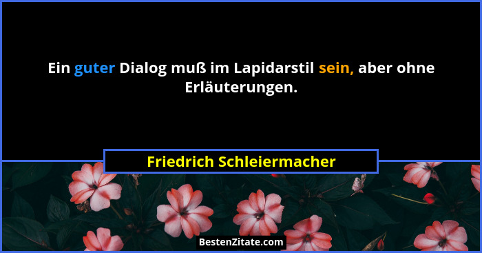 Ein guter Dialog muß im Lapidarstil sein, aber ohne Erläuterungen.... - Friedrich Schleiermacher