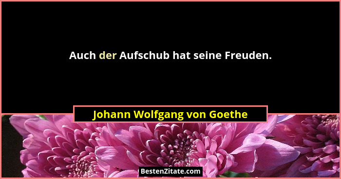 Auch der Aufschub hat seine Freuden.... - Johann Wolfgang von Goethe