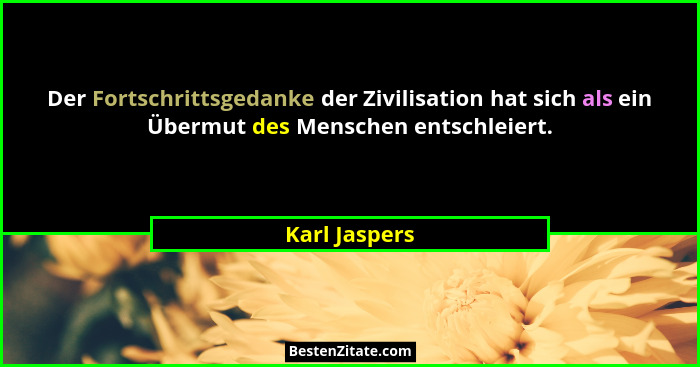 Der Fortschrittsgedanke der Zivilisation hat sich als ein Übermut des Menschen entschleiert.... - Karl Jaspers