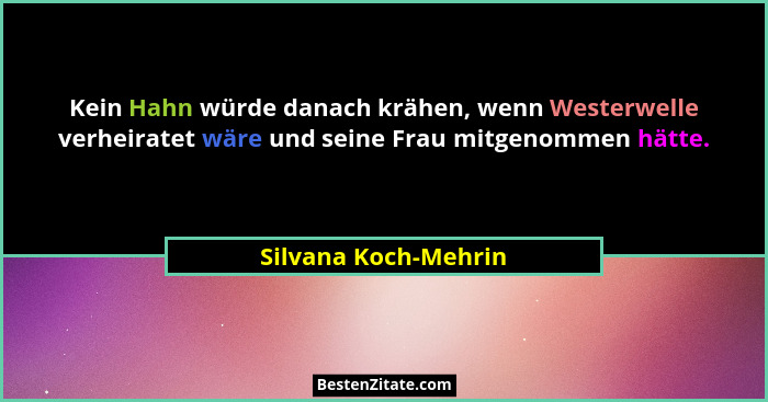 Kein Hahn würde danach krähen, wenn Westerwelle verheiratet wäre und seine Frau mitgenommen hätte.... - Silvana Koch-Mehrin