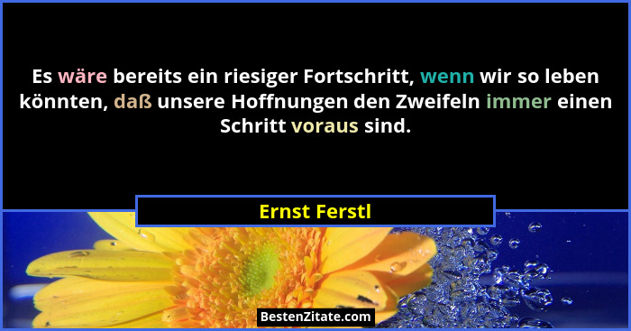 Es wäre bereits ein riesiger Fortschritt, wenn wir so leben könnten, daß unsere Hoffnungen den Zweifeln immer einen Schritt voraus sind... - Ernst Ferstl