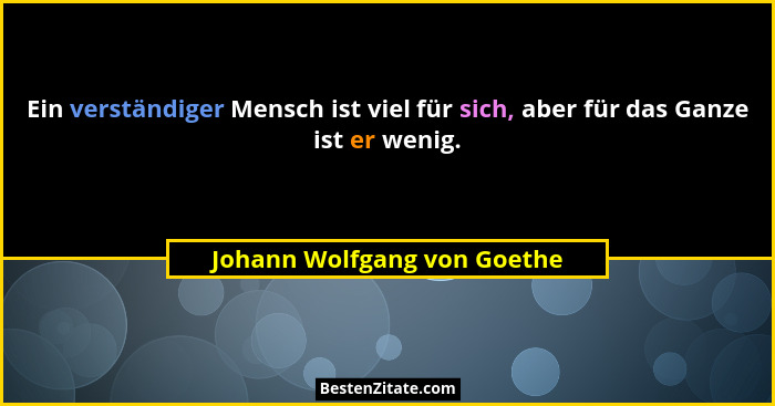Ein verständiger Mensch ist viel für sich, aber für das Ganze ist er wenig.... - Johann Wolfgang von Goethe