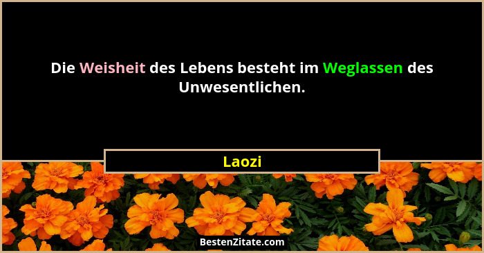 Die Weisheit des Lebens besteht im Weglassen des Unwesentlichen.... - Laozi