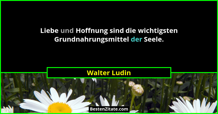 Liebe und Hoffnung sind die wichtigsten Grundnahrungsmittel der Seele.... - Walter Ludin