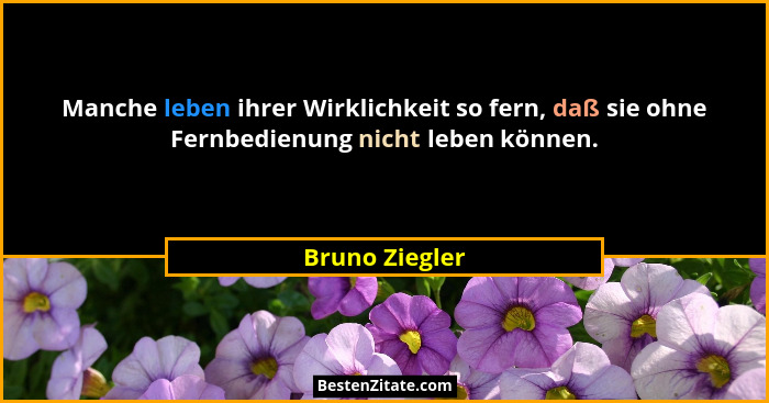 Manche leben ihrer Wirklichkeit so fern, daß sie ohne Fernbedienung nicht leben können.... - Bruno Ziegler