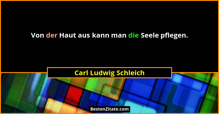 Von der Haut aus kann man die Seele pflegen.... - Carl Ludwig Schleich