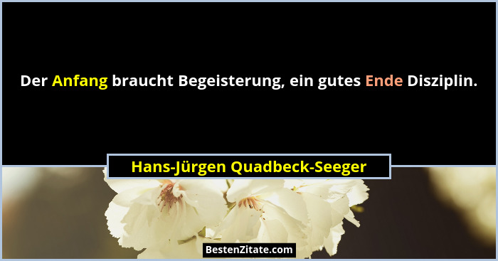 Der Anfang braucht Begeisterung, ein gutes Ende Disziplin.... - Hans-Jürgen Quadbeck-Seeger