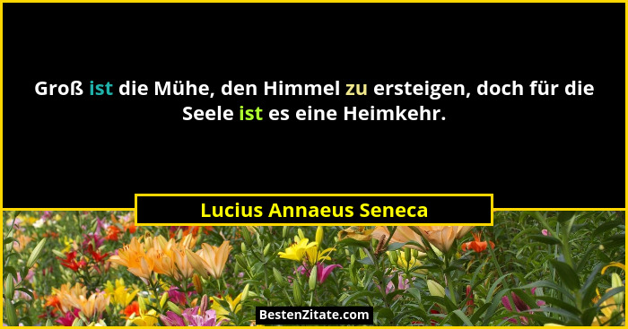 Groß ist die Mühe, den Himmel zu ersteigen, doch für die Seele ist es eine Heimkehr.... - Lucius Annaeus Seneca