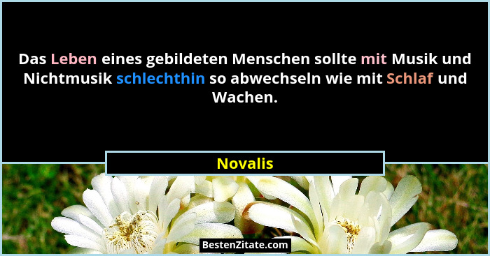 Das Leben eines gebildeten Menschen sollte mit Musik und Nichtmusik schlechthin so abwechseln wie mit Schlaf und Wachen.... - Novalis