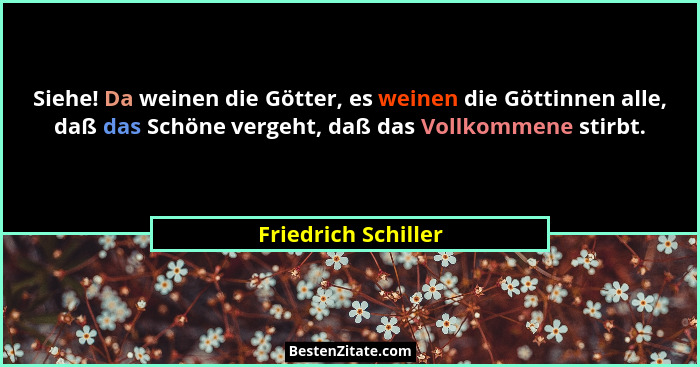 Siehe! Da weinen die Götter, es weinen die Göttinnen alle, daß das Schöne vergeht, daß das Vollkommene stirbt.... - Friedrich Schiller