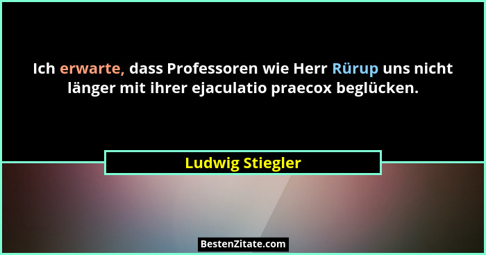 Ich erwarte, dass Professoren wie Herr Rürup uns nicht länger mit ihrer ejaculatio praecox beglücken.... - Ludwig Stiegler