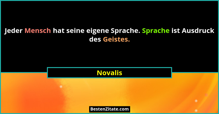 Jeder Mensch hat seine eigene Sprache. Sprache ist Ausdruck des Geistes.... - Novalis