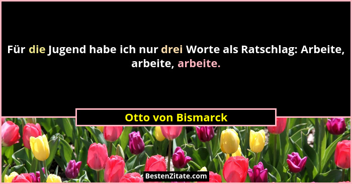 Für die Jugend habe ich nur drei Worte als Ratschlag: Arbeite, arbeite, arbeite.... - Otto von Bismarck