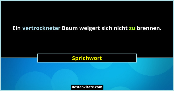 Ein vertrockneter Baum weigert sich nicht zu brennen.... - Sprichwort