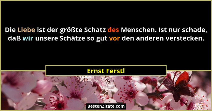 Die Liebe ist der größte Schatz des Menschen. Ist nur schade, daß wir unsere Schätze so gut vor den anderen verstecken.... - Ernst Ferstl