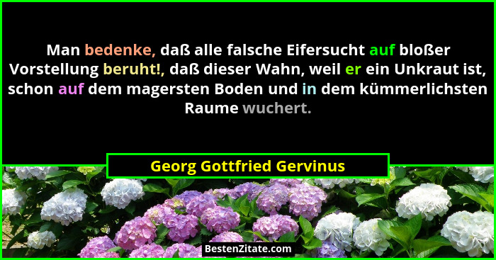 Man bedenke, daß alle falsche Eifersucht auf bloßer Vorstellung beruht!, daß dieser Wahn, weil er ein Unkraut ist, schon au... - Georg Gottfried Gervinus
