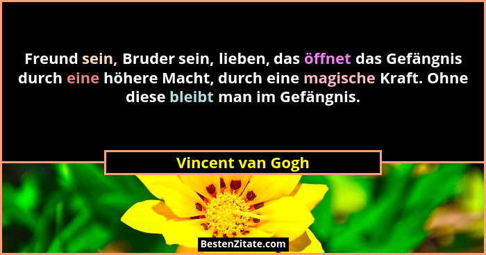 Freund sein, Bruder sein, lieben, das öffnet das Gefängnis durch eine höhere Macht, durch eine magische Kraft. Ohne diese bleibt ma... - Vincent van Gogh
