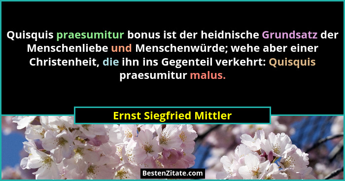 Quisquis praesumitur bonus ist der heidnische Grundsatz der Menschenliebe und Menschenwürde; wehe aber einer Christenheit, d... - Ernst Siegfried Mittler