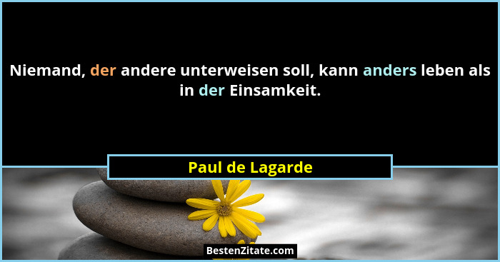 Niemand, der andere unterweisen soll, kann anders leben als in der Einsamkeit.... - Paul de Lagarde