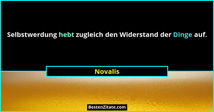 Selbstwerdung hebt zugleich den Widerstand der Dinge auf.... - Novalis