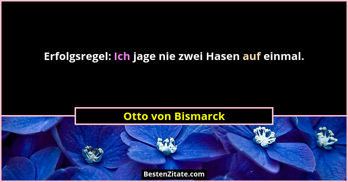 Erfolgsregel: Ich jage nie zwei Hasen auf einmal.... - Otto von Bismarck