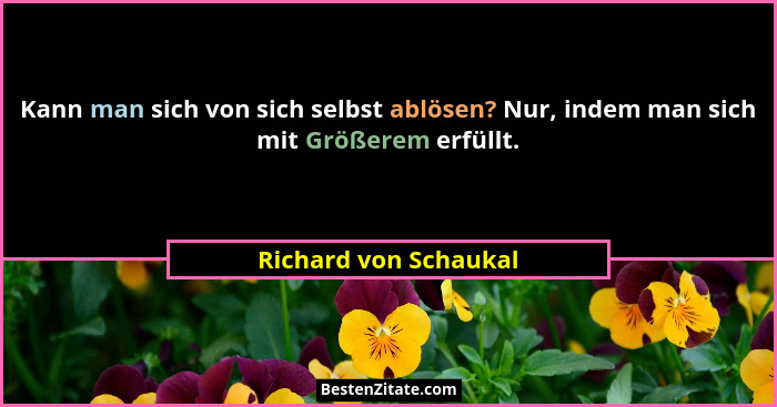 Kann man sich von sich selbst ablösen? Nur, indem man sich mit Größerem erfüllt.... - Richard von Schaukal